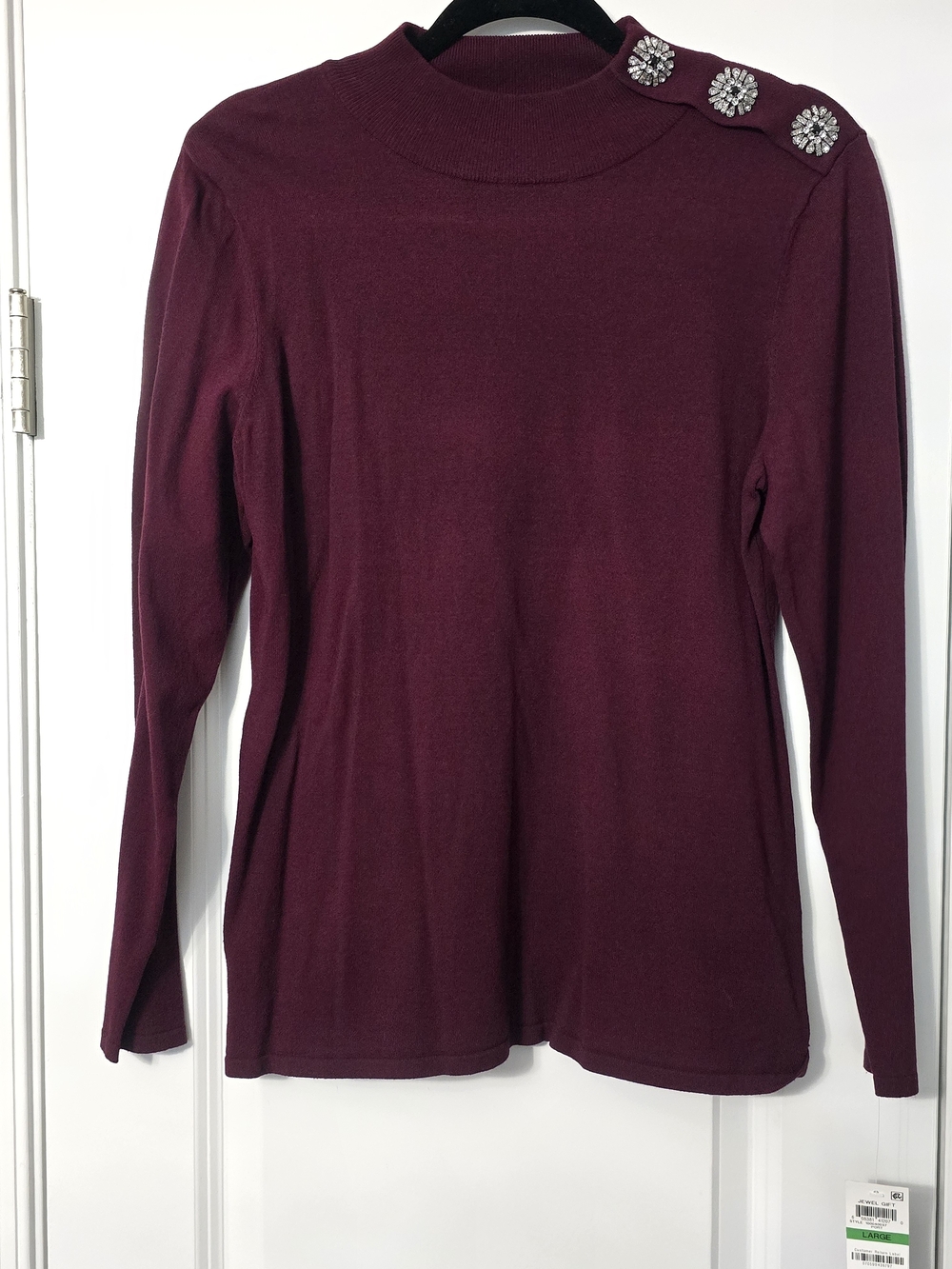 INC. Women’s Burgundy Long-Sleeve Jewel-Button Pullover Top
